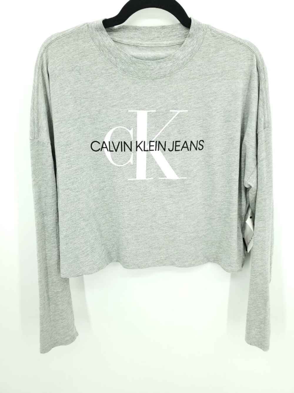 NWT Calvin Klein Jeans Grey Cropped Long Sleeve Logo Tee M Grey Heather